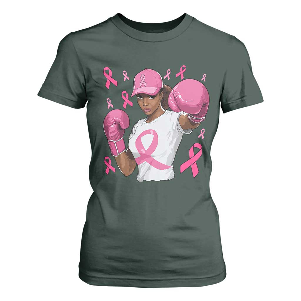African American Fighter Breast Cancer Awareness T Shirt For Women Pink Ribbon TS11 Dark Forest Green Print Your Wear