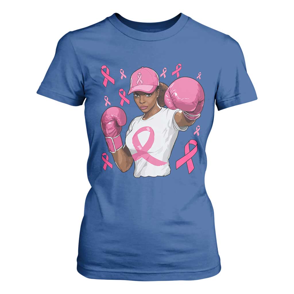 African American Fighter Breast Cancer Awareness T Shirt For Women Pink Ribbon TS11 Royal Blue Print Your Wear