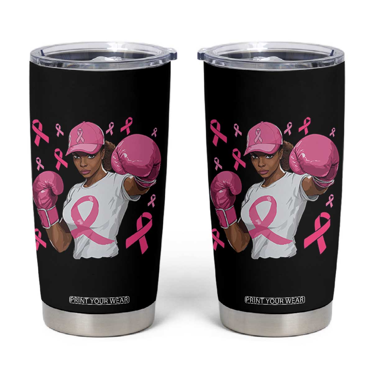 African American Fighter Breast Cancer Awareness Tumbler Cup Pink Ribbon TS11 Black Print Your Wear