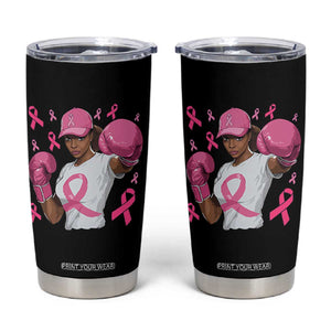 African American Fighter Breast Cancer Awareness Tumbler Cup Pink Ribbon TS11 Black Print Your Wear
