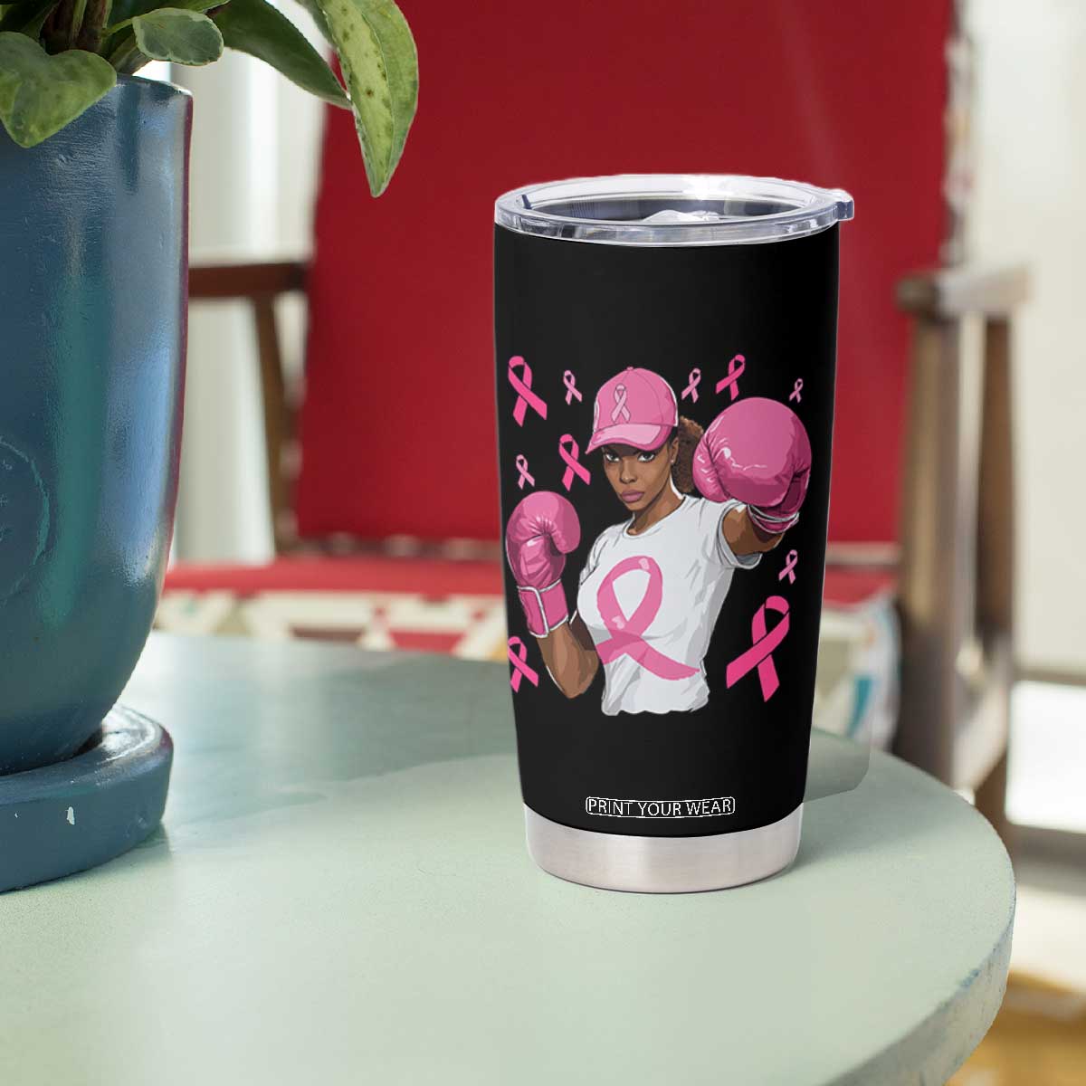 African American Fighter Breast Cancer Awareness Tumbler Cup Pink Ribbon TS11 Print Your Wear