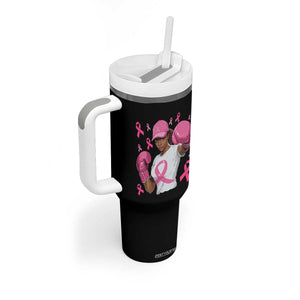 African American Fighter Breast Cancer Awareness Tumbler With Handle Pink Ribbon TS11 Print Your Wear