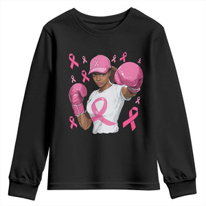 African American Fighter Breast Cancer Awareness Youth Sweatshirt Pink Ribbon TS11 Black Print Your Wear