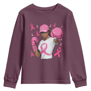 African American Fighter Breast Cancer Awareness Youth Sweatshirt Pink Ribbon TS11 Maroon Print Your Wear