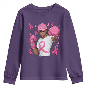 African American Fighter Breast Cancer Awareness Youth Sweatshirt Pink Ribbon TS11 Purple Print Your Wear