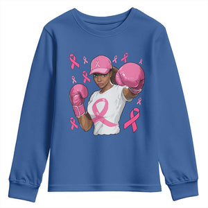 African American Fighter Breast Cancer Awareness Youth Sweatshirt Pink Ribbon TS11 Royal Blue Print Your Wear