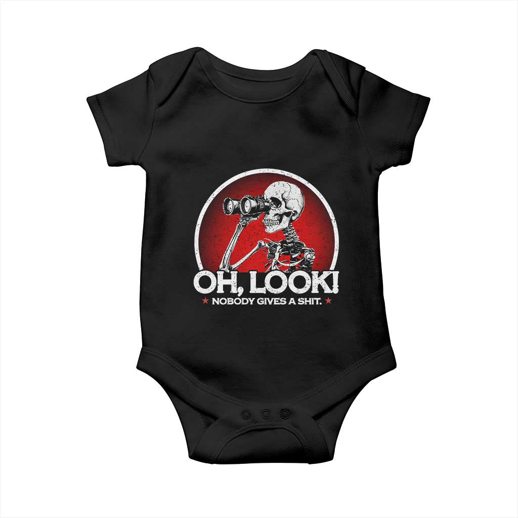 Oh Look Nobody Gives A Shit Baby Onesie Funny Sarcastic Humor Skeleton TS11 Black Print Your Wear