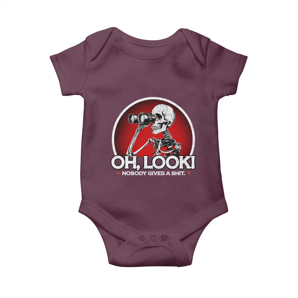 Oh Look Nobody Gives A Shit Baby Onesie Funny Sarcastic Humor Skeleton TS11 Maroon Print Your Wear