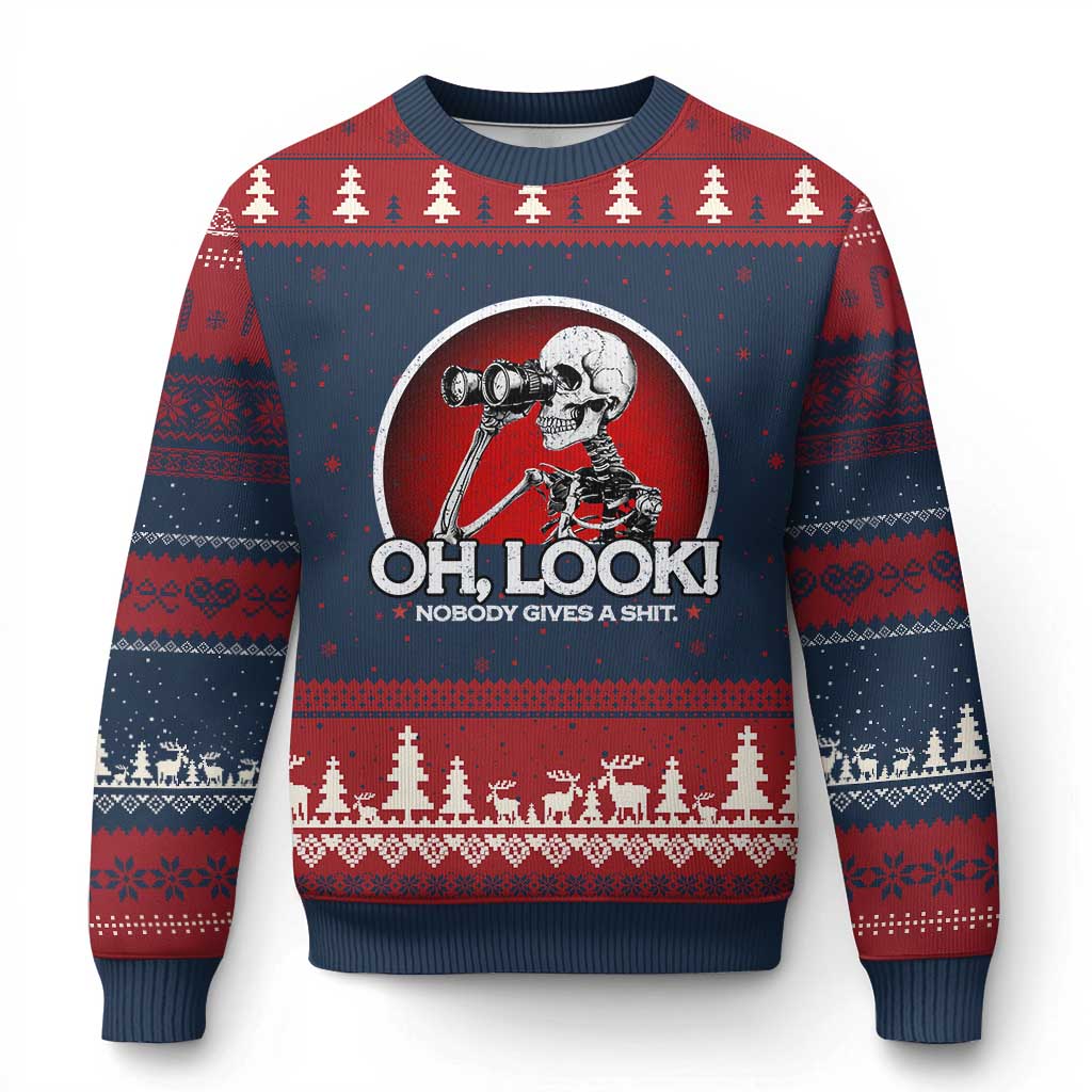 Oh Look Nobody Gives A Shit Ugly Christmas Sweater Funny Sarcastic Humor Skeleton TS11 Navy Red Print Your Wear