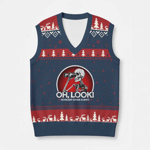 Oh Look Nobody Gives A Shit V-Neck Knit Sweater Vest Funny Sarcastic Humor Skeleton TS11 Navy Red Print Your Wear