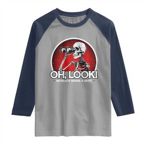 Oh Look Nobody Gives A Shit Raglan Shirt Funny Sarcastic Humor Skeleton TS11 Sport Gray Navy Print Your Wear