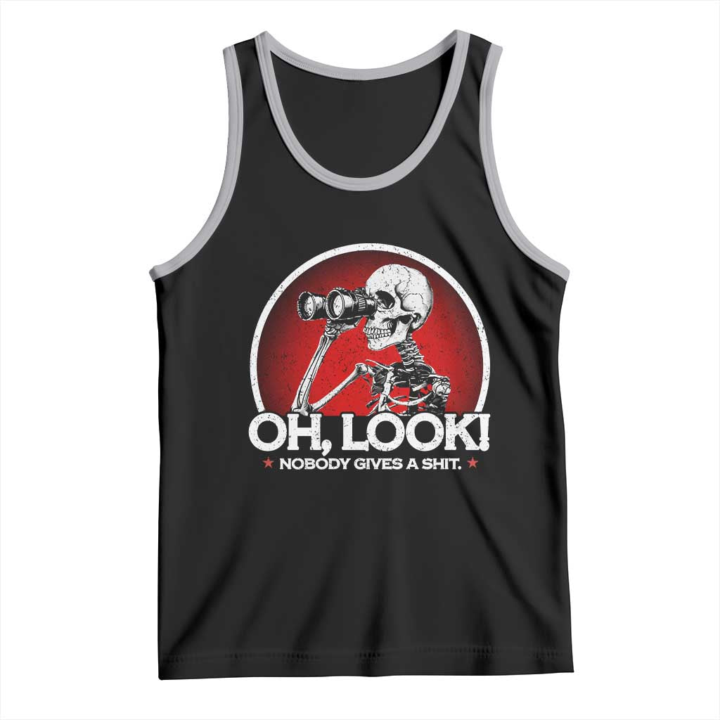 Oh Look Nobody Gives A Shit Tank Top Funny Sarcastic Humor Skeleton TS11 Black Athletic Heather Print Your Wear