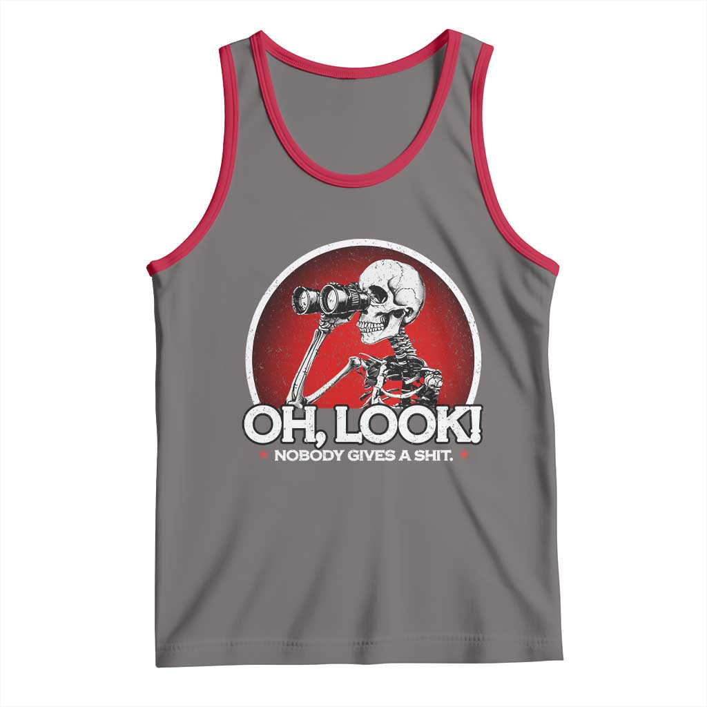 Oh Look Nobody Gives A Shit Tank Top Funny Sarcastic Humor Skeleton TS11 Deep Heather Red Print Your Wear