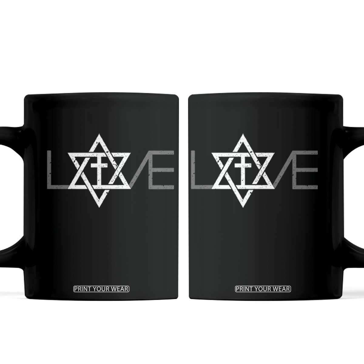 Love Jewish Messianic Christian Cross Star Of David Coffee Mug TS11 Black Print Your Wear