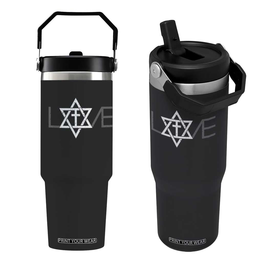 Love Jewish Messianic Christian Cross Star Of David Flip Straw Tumbler TS11 One Size: 30 oz Black Print Your Wear