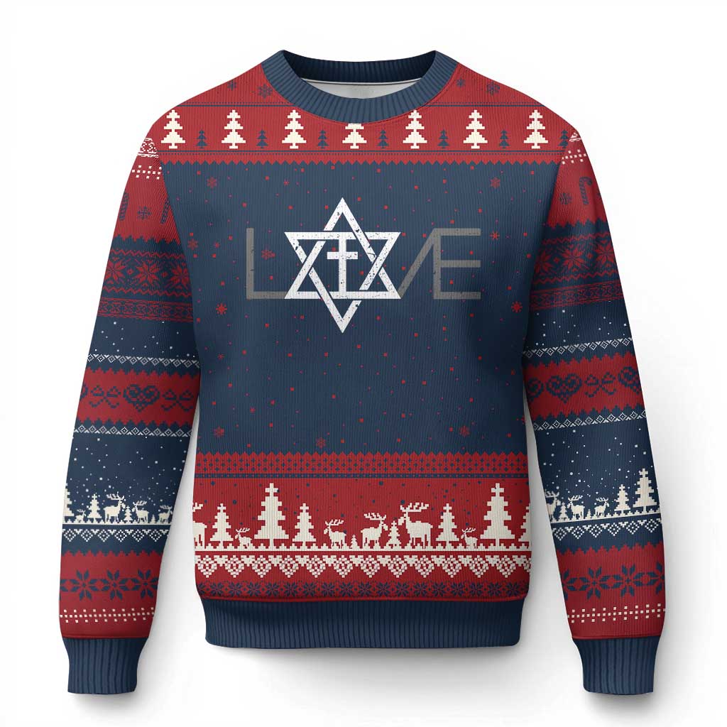 Love Jewish Messianic Christian Cross Star Of David Ugly Christmas Sweater TS11 Navy Red Print Your Wear