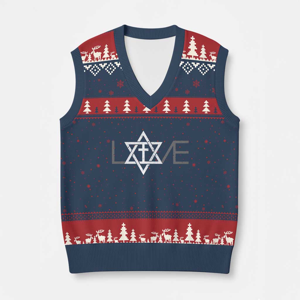 Love Jewish Messianic Christian Cross Star Of David V-Neck Knit Sweater Vest TS11 Navy Red Print Your Wear