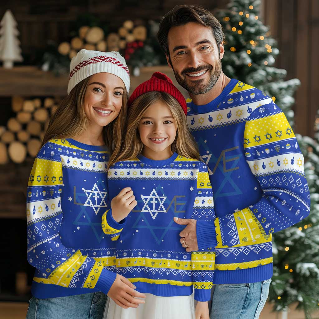 Love Jewish Messianic Christian Cross Star Of David Hanukkah Ugly Sweater TS11 Royal Blue Gold Print Your Wear