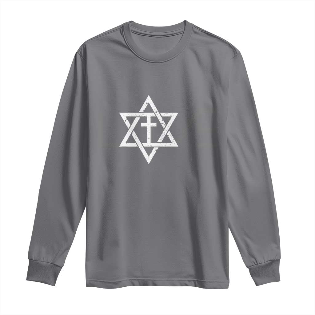 Love Jewish Messianic Christian Cross Star Of David Long Sleeve Shirt TS11 Charcoal Print Your Wear