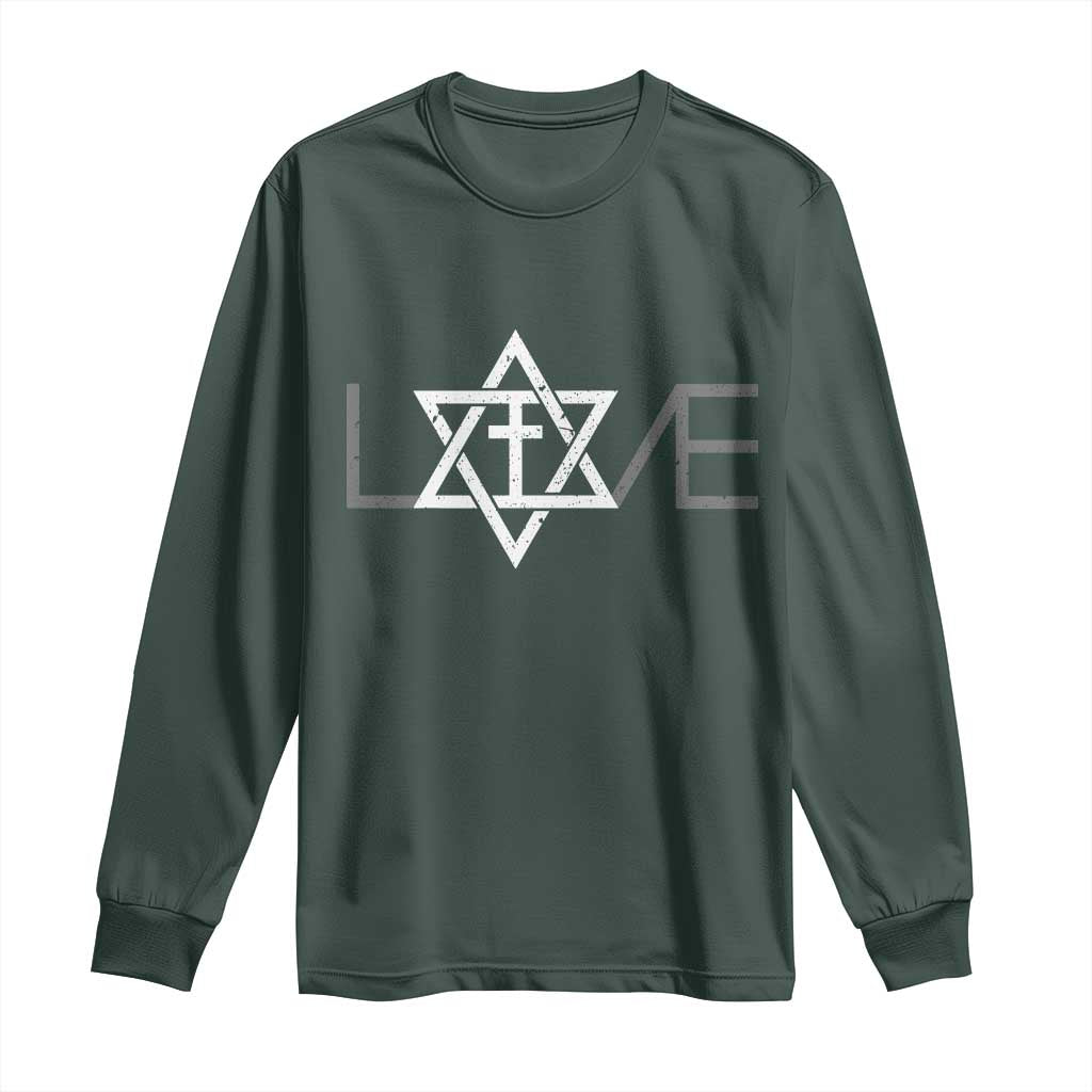 Love Jewish Messianic Christian Cross Star Of David Long Sleeve Shirt TS11 Dark Forest Green Print Your Wear