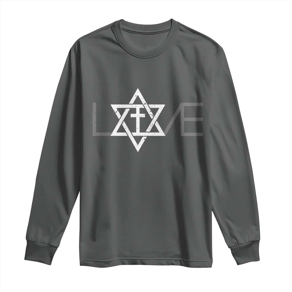 Love Jewish Messianic Christian Cross Star Of David Long Sleeve Shirt TS11 Dark Heather Print Your Wear