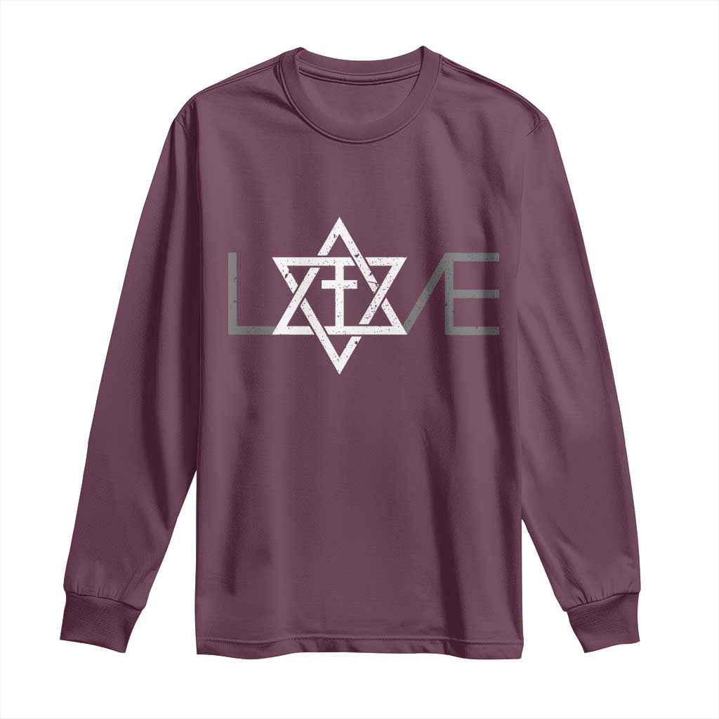 Love Jewish Messianic Christian Cross Star Of David Long Sleeve Shirt TS11 Maroon Print Your Wear