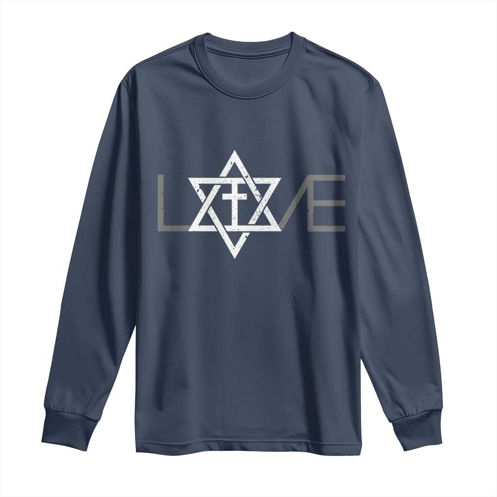 Love Jewish Messianic Christian Cross Star Of David Long Sleeve Shirt TS11 Navy Print Your Wear