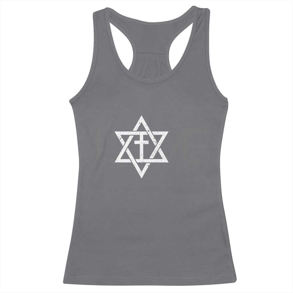Love Jewish Messianic Christian Cross Star Of David Racerback Tank Top TS11 Charcoal Print Your Wear