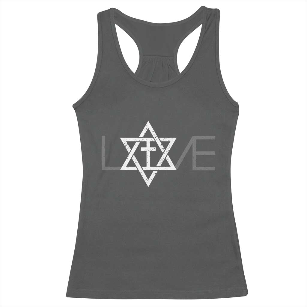 Love Jewish Messianic Christian Cross Star Of David Racerback Tank Top TS11 Dark Heather Print Your Wear