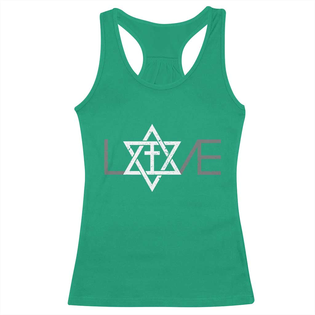 Love Jewish Messianic Christian Cross Star Of David Racerback Tank Top TS11 Irish Green Print Your Wear
