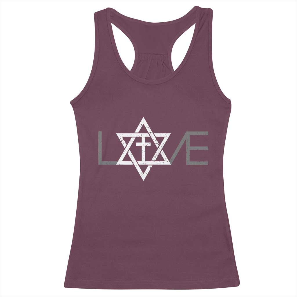 Love Jewish Messianic Christian Cross Star Of David Racerback Tank Top TS11 Maroon Print Your Wear