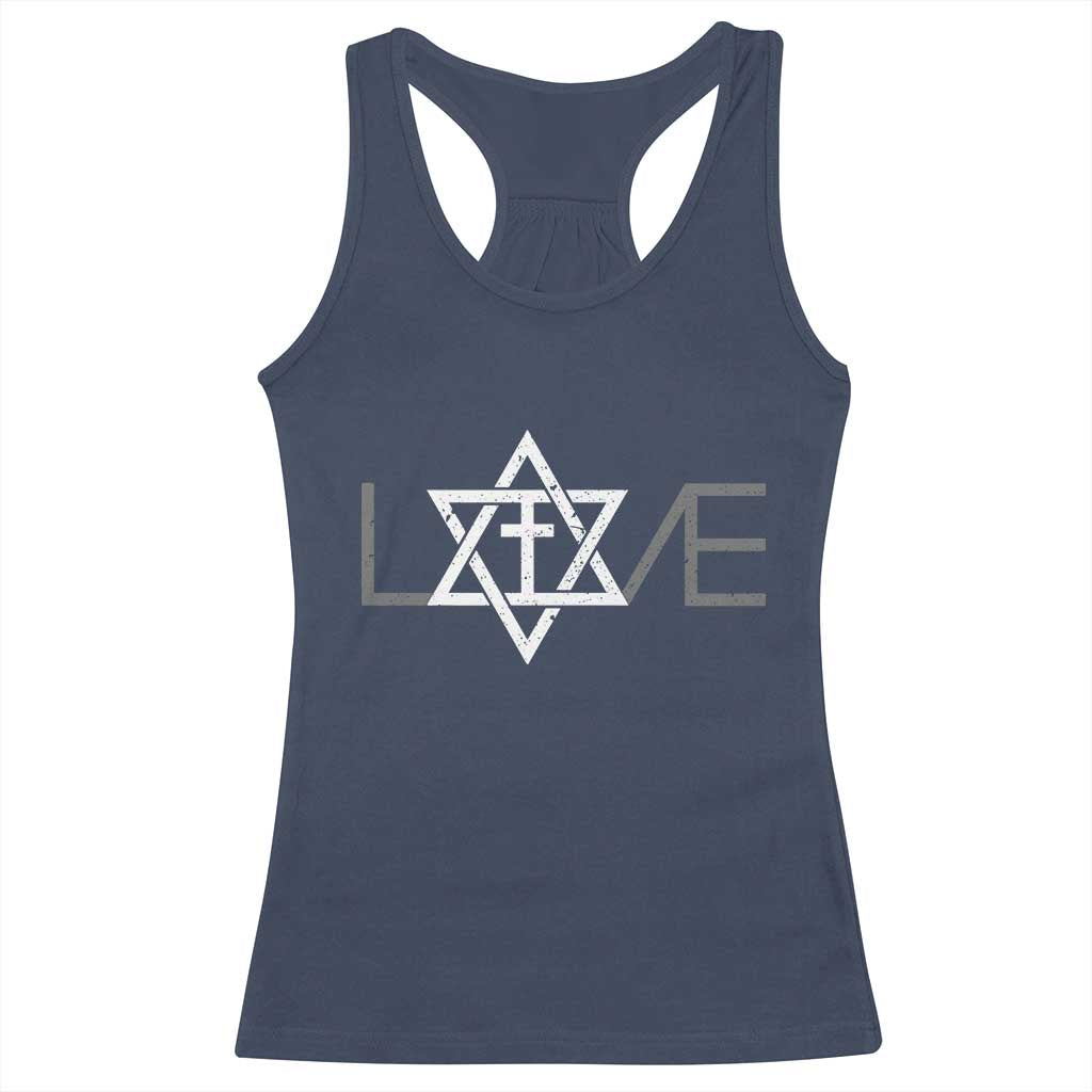 Love Jewish Messianic Christian Cross Star Of David Racerback Tank Top TS11 Navy Print Your Wear