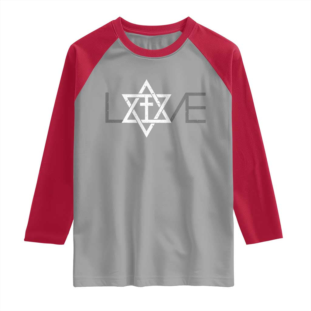 Love Jewish Messianic Christian Cross Star Of David Raglan Shirt TS11 Sport Gray Red Print Your Wear