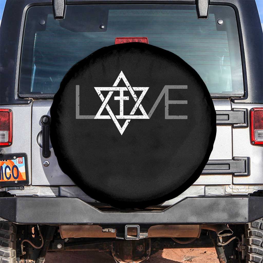 Love Jewish Messianic Christian Cross Star Of David Spare Tire Cover TS11 No hole Black Print Your Wear