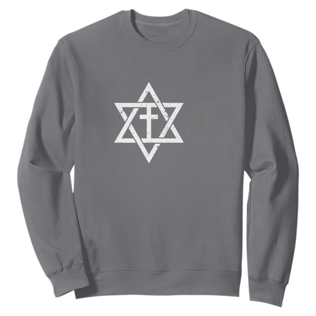 Love Jewish Messianic Christian Cross Star Of David Sweatshirt TS11 Charcoal Print Your Wear