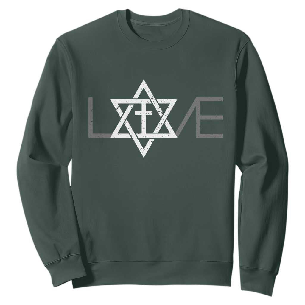 Love Jewish Messianic Christian Cross Star Of David Sweatshirt TS11 Dark Forest Green Print Your Wear