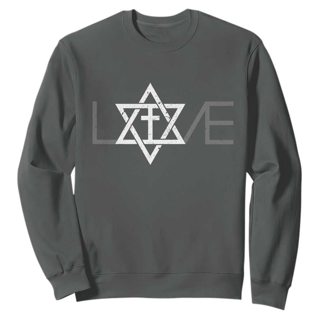 Love Jewish Messianic Christian Cross Star Of David Sweatshirt TS11 Dark Heather Print Your Wear