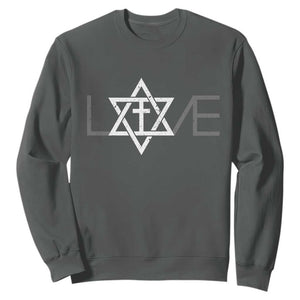 Love Jewish Messianic Christian Cross Star Of David Sweatshirt TS11 Dark Heather Print Your Wear