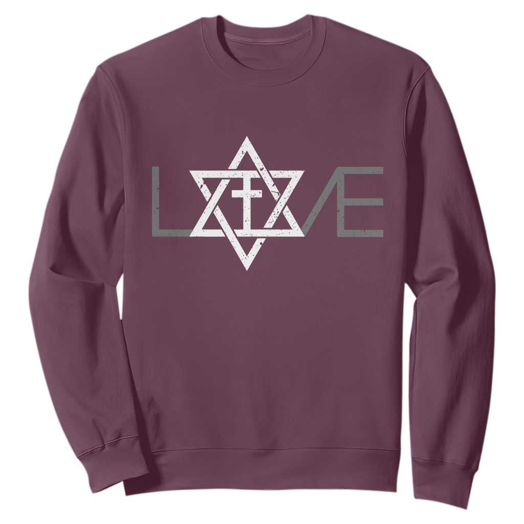 Love Jewish Messianic Christian Cross Star Of David Sweatshirt TS11 Maroon Print Your Wear