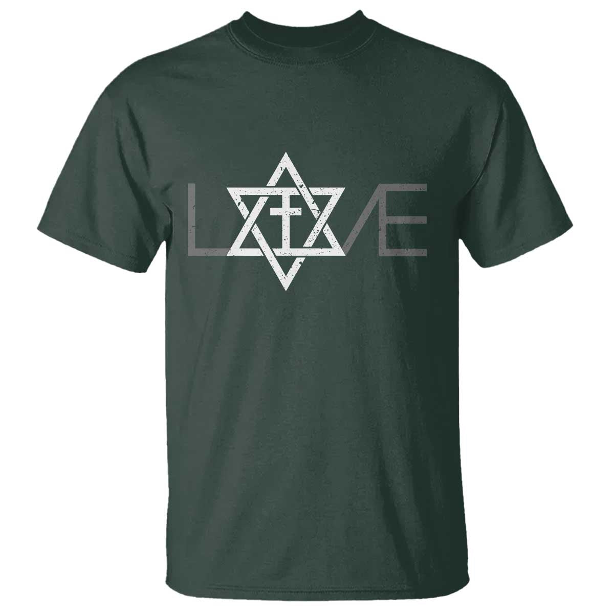 Love Jewish Messianic Christian Cross Star Of David T Shirt TS11 Dark Forest Green Print Your Wear