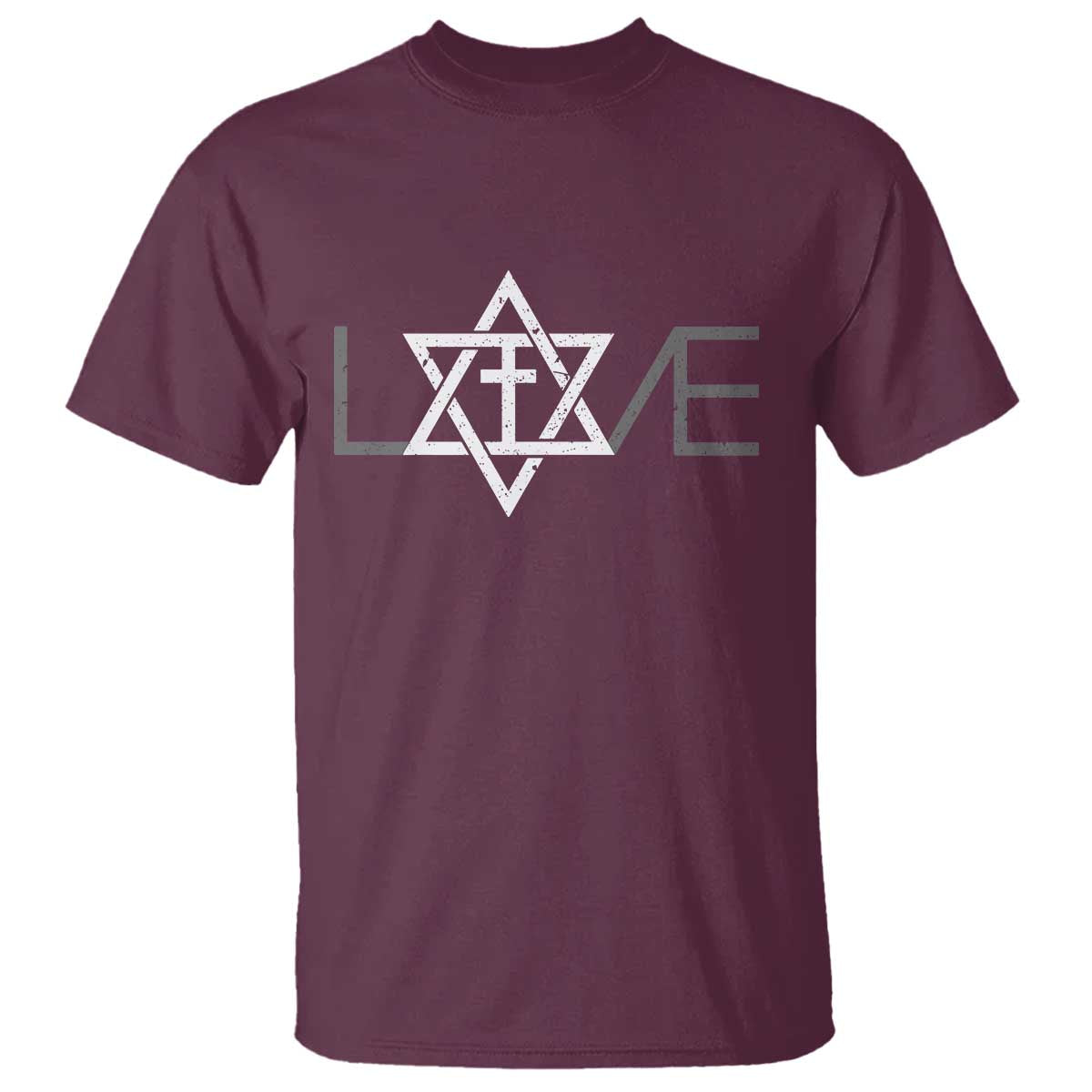 Love Jewish Messianic Christian Cross Star Of David T Shirt TS11 Maroon Print Your Wear