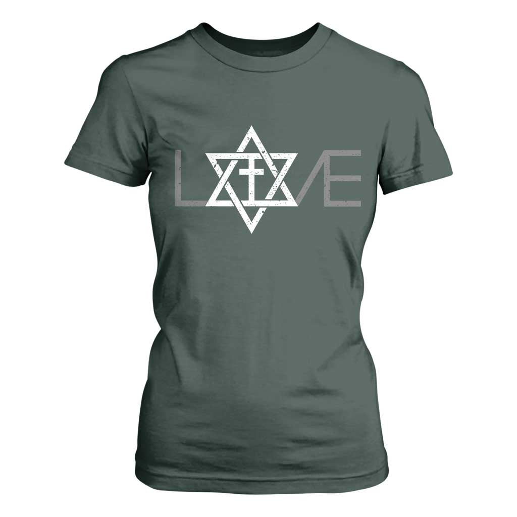 Love Jewish Messianic Christian Cross Star Of David T Shirt For Women TS11 Dark Forest Green Print Your Wear