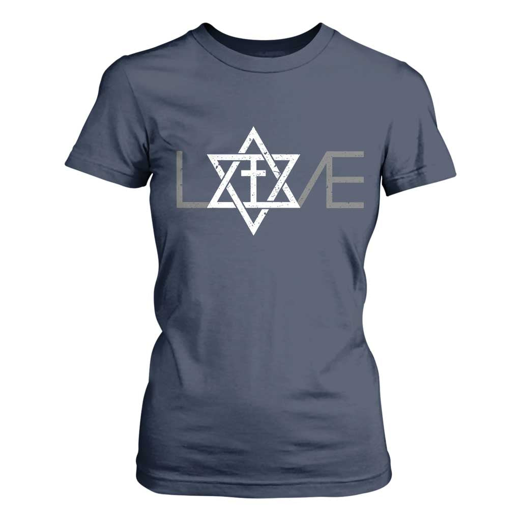 Love Jewish Messianic Christian Cross Star Of David T Shirt For Women TS11 Navy Print Your Wear