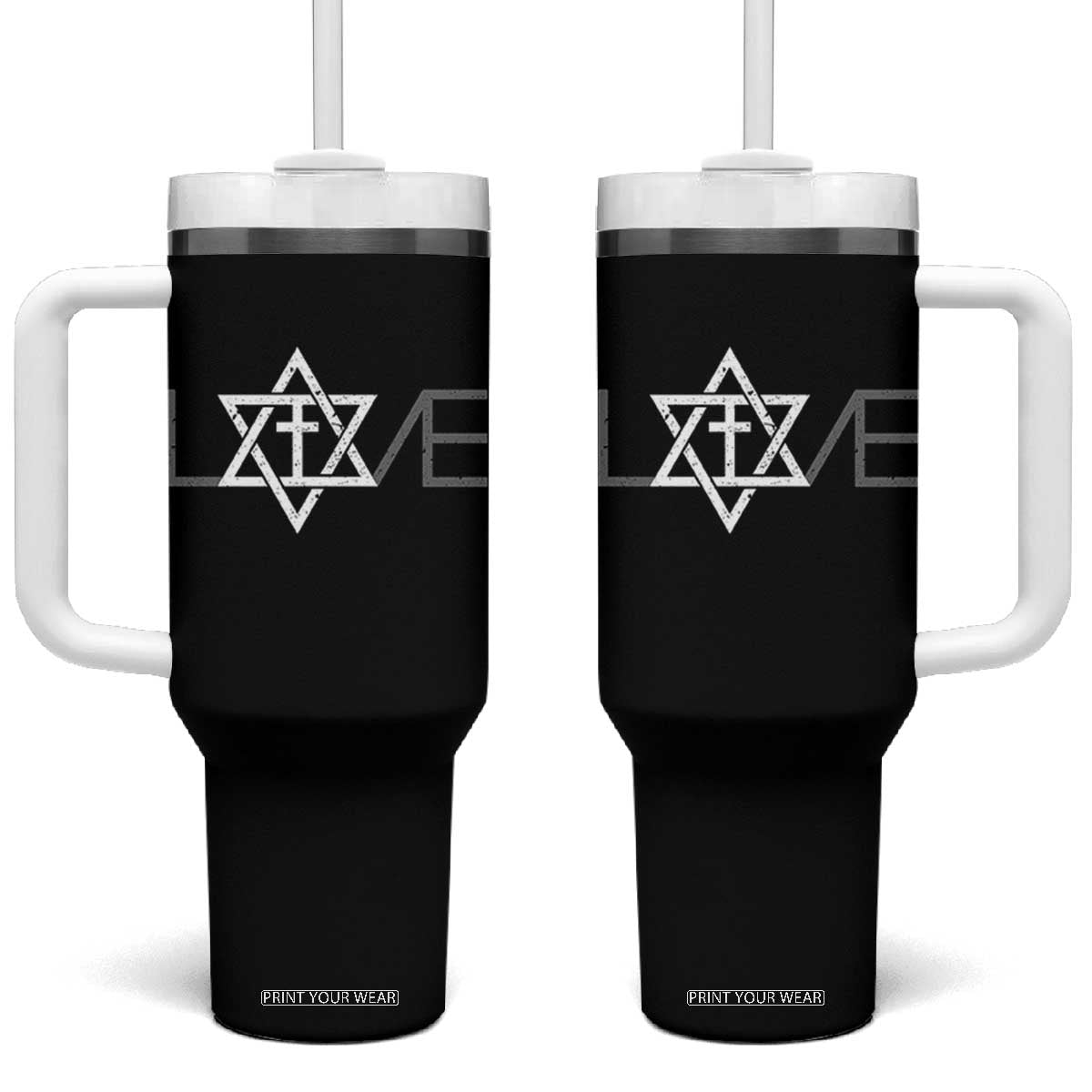 Love Jewish Messianic Christian Cross Star Of David Tumbler With Handle TS11 One Size: 40 oz Black Print Your Wear