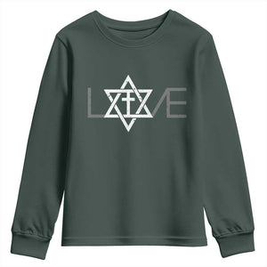 Love Jewish Messianic Christian Cross Star Of David Youth Sweatshirt TS11 Dark Forest Green Print Your Wear
