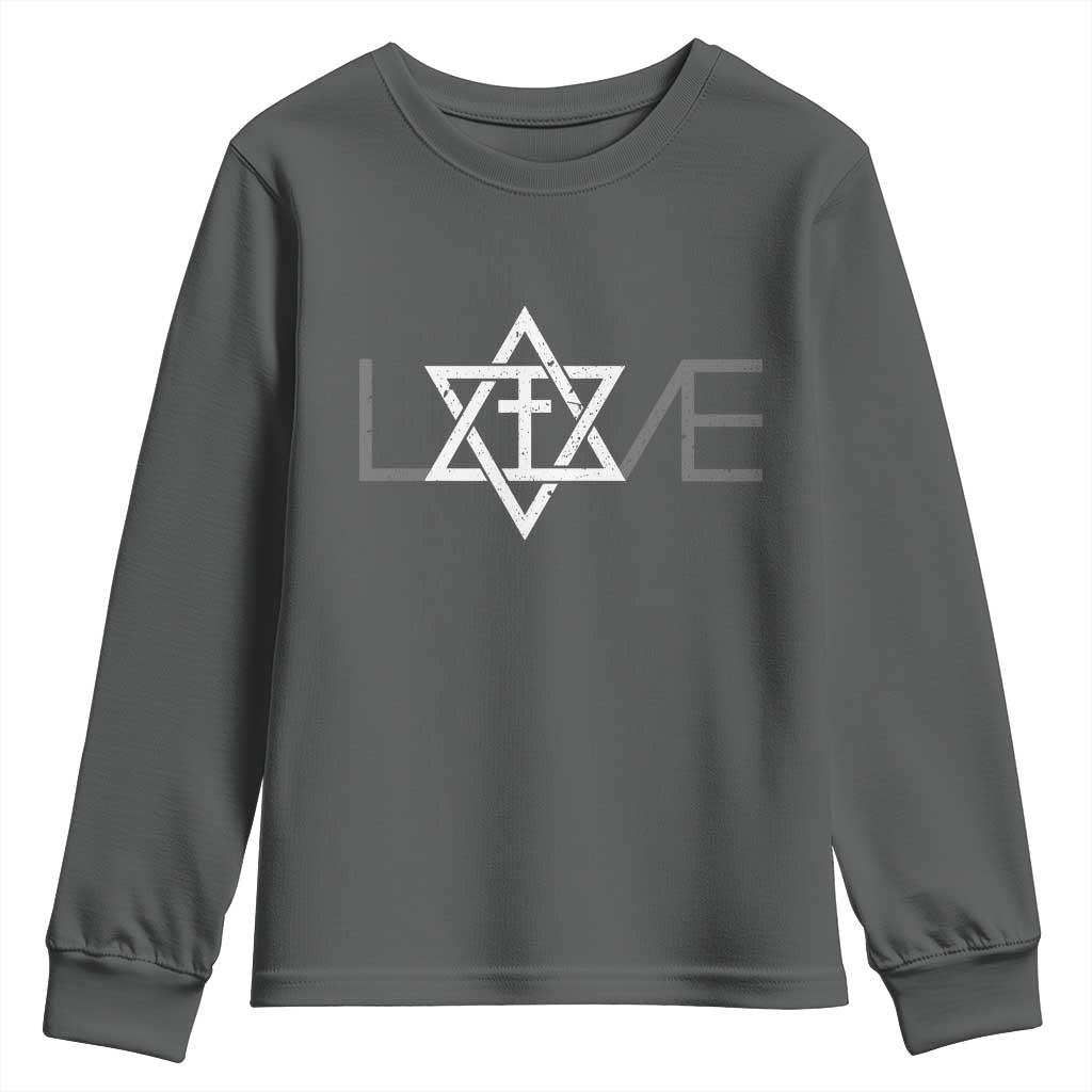 Love Jewish Messianic Christian Cross Star Of David Youth Sweatshirt TS11 Dark Heather Print Your Wear