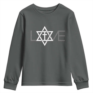 Love Jewish Messianic Christian Cross Star Of David Youth Sweatshirt TS11 Dark Heather Print Your Wear