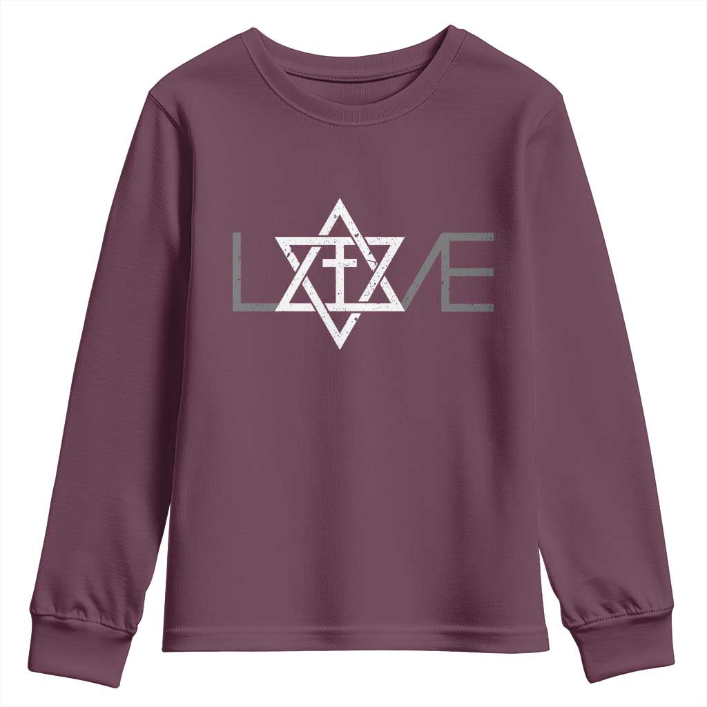 Love Jewish Messianic Christian Cross Star Of David Youth Sweatshirt TS11 Maroon Print Your Wear