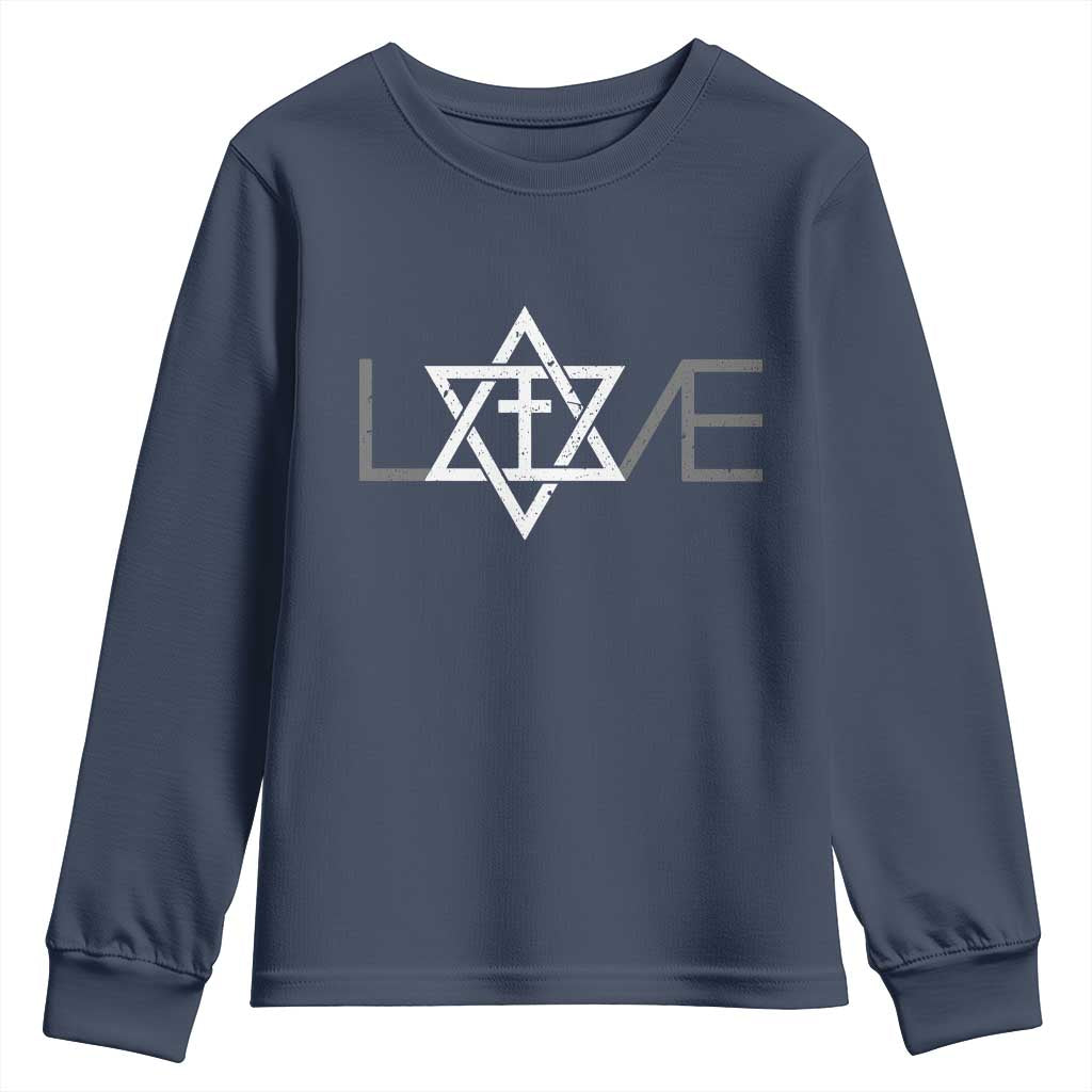 Love Jewish Messianic Christian Cross Star Of David Youth Sweatshirt TS11 Navy Print Your Wear
