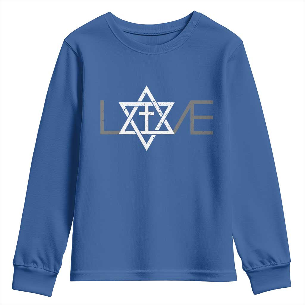 Love Jewish Messianic Christian Cross Star Of David Youth Sweatshirt TS11 Royal Blue Print Your Wear